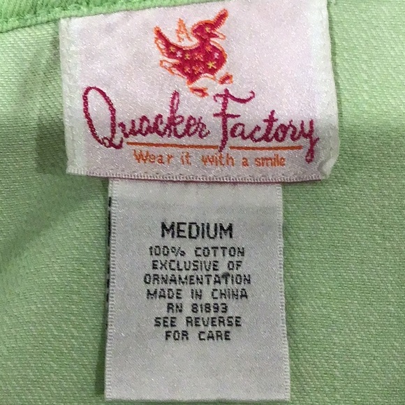 Quacker Factory Light Green Cotton Jacket with rhinestones embellishments - Picture 3 of 4